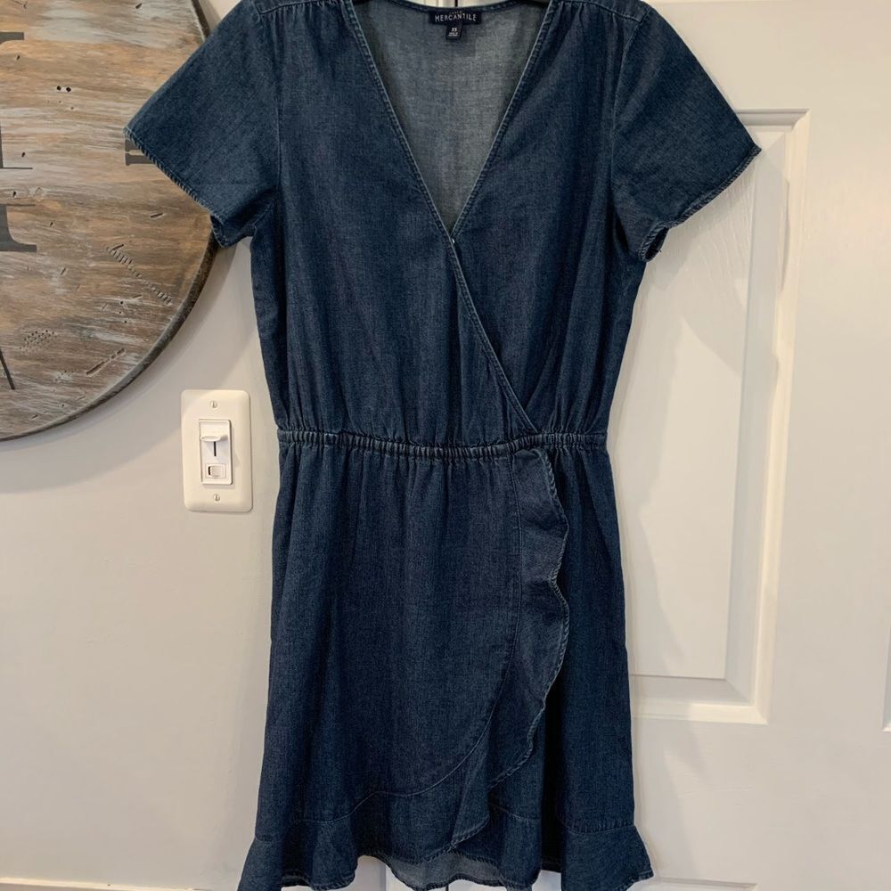 J. Crew Denim Ruffle Mini Dress sz XS - Picture 3 of 5